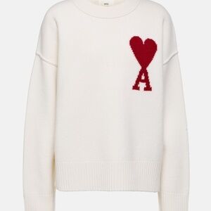 New Ami Paris WHITE WOOL AMI DE COEUR CREWNECK SWEATER